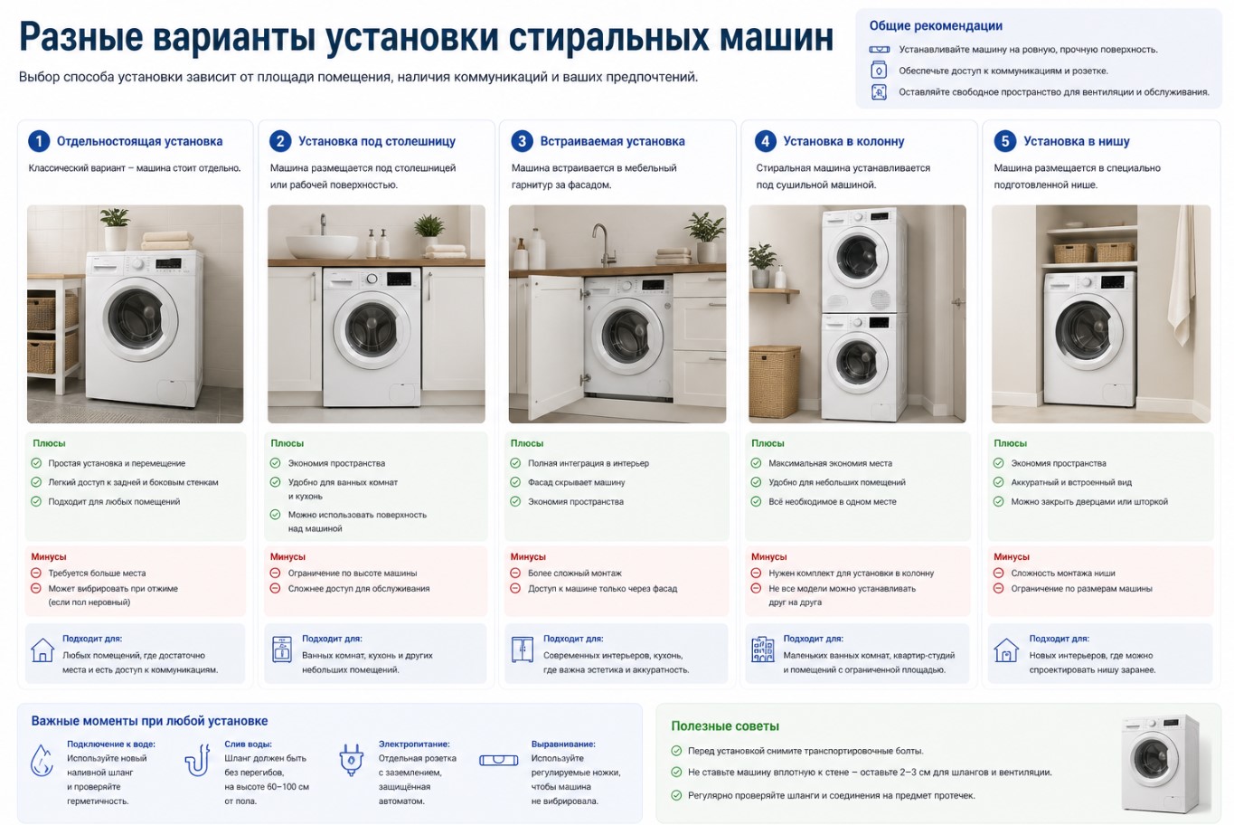 Разные варианты установки стиральных машин Разные варианты установки стиральных машин