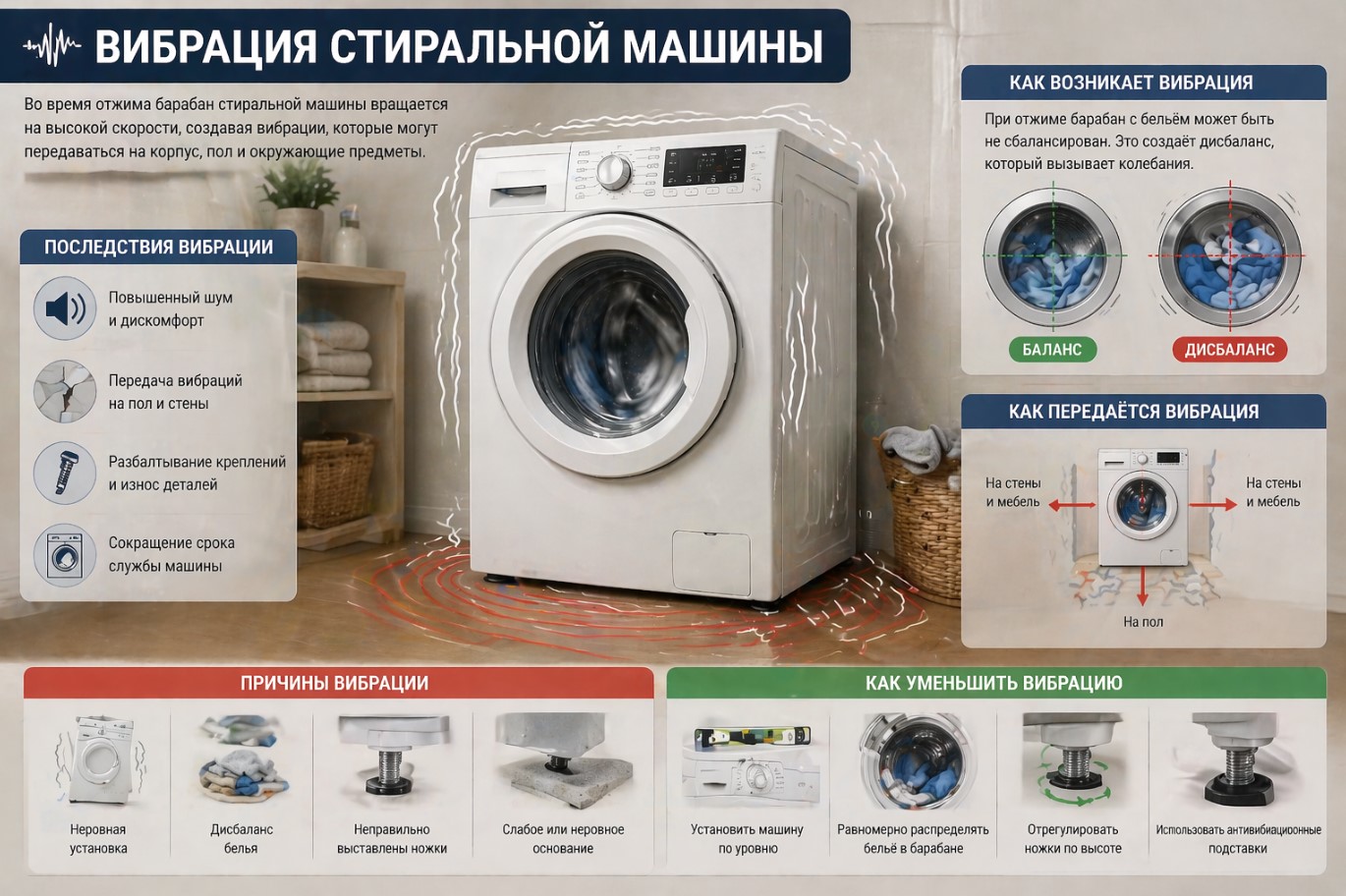 Почему стиральная машина прыгает при отжиме и как решить эту проблему