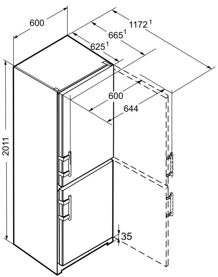 Размеры двухкамерных холодильников схема Размеры двухкамерных холодильников