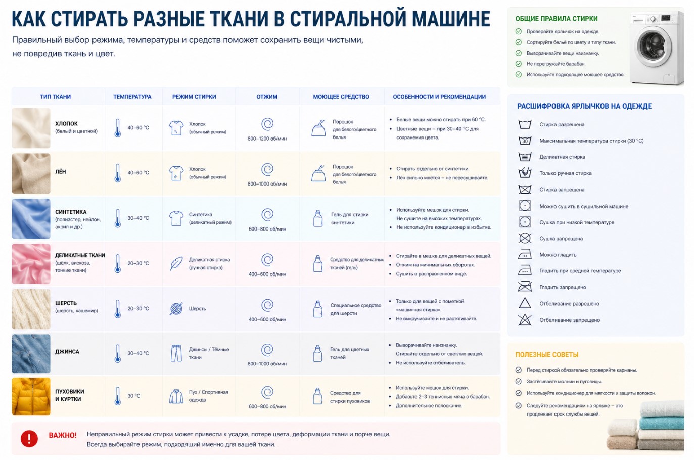 Как стирать разные ткани в стиральной машине