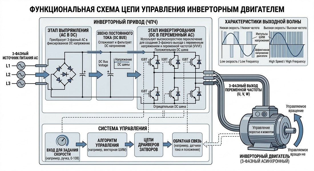 Схема работы инверторного двигателя