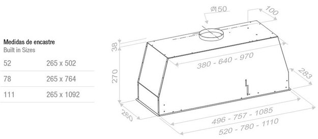 Встраиваемая вытяжка Pando NCR/52 INOX-CR.NEGRO V.850 SEC (preview 3)