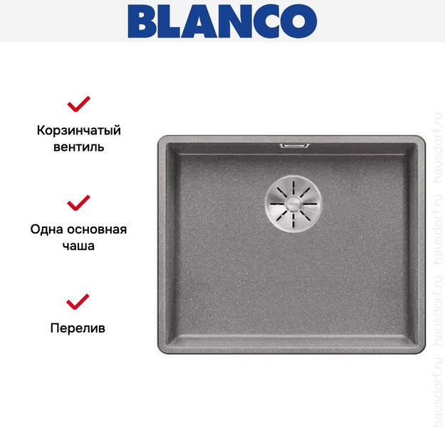 Мойка Blanco SUBLINE 500-F отводная арматура InFino® алюметаллик (фото 3) Мойка Blanco SUBLINE 500-F отводная арматура InFino® алюметаллик (preview 3)