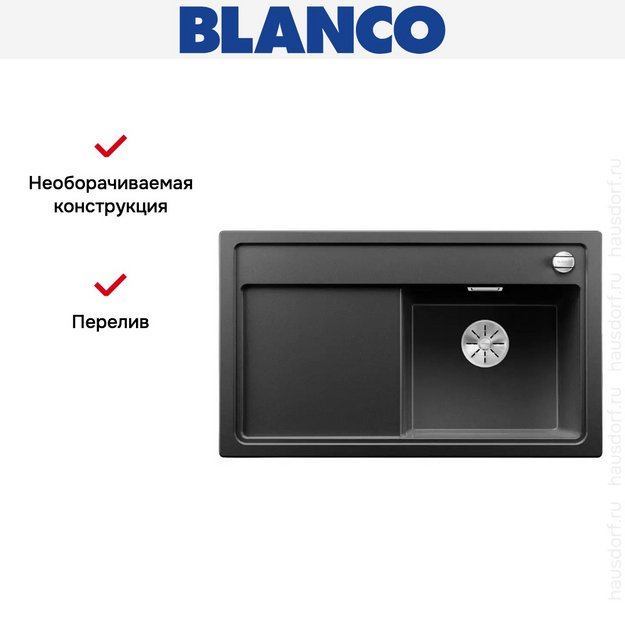 Мойка Blanco ZENAR 45S чаша справа клапан-автомат InFino антрацит (preview 3)