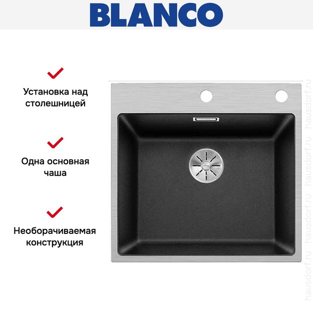 Мойка Blanco SUBLINE 500-IF/A клапан-автомат InFino® антрацит (preview 4)