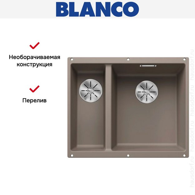 Мойка BLANCO SUBLINE 340/160-U Silgranit серый беж, чаша справа (фото 9) Мойка BLANCO SUBLINE 340/160-U Silgranit серый беж, чаша справа (preview 9)