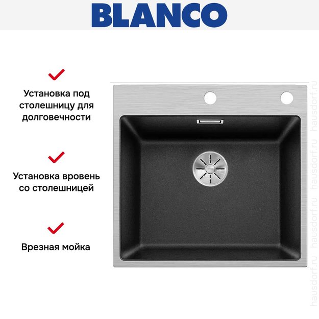 Мойка Blanco SUBLINE 500-IF/A клапан-автомат InFino® антрацит (preview 3)