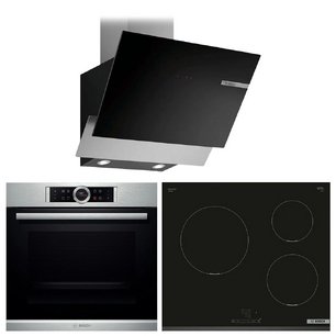 Bosch (варочная панель PUC631BB5E + духовой шкаф HBG 634BS1 + вытяжка DWK66AJ60T) фото в Санкт-Петербурге